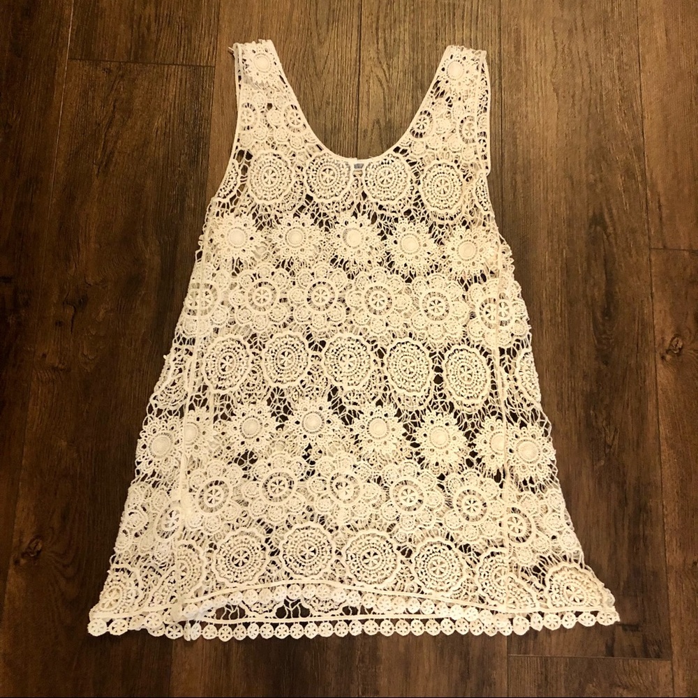 Solitaire Women’s Lace Off White Cream Weave Pattern Tank Top Small